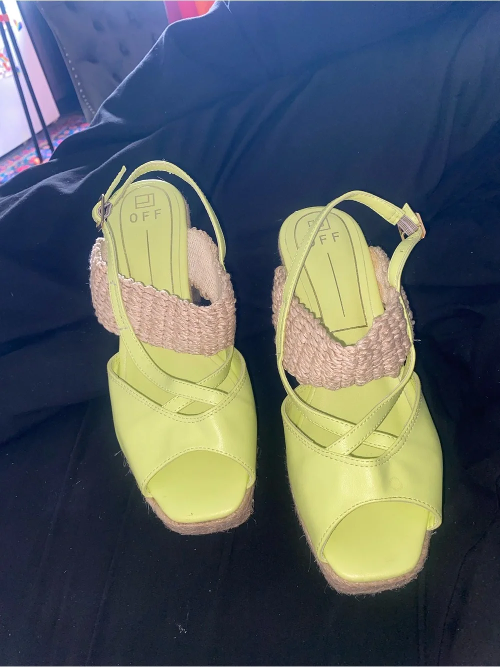 OFF Lime Green Espadrille Platform Wedge Sandals Made in Brazil Size 9
